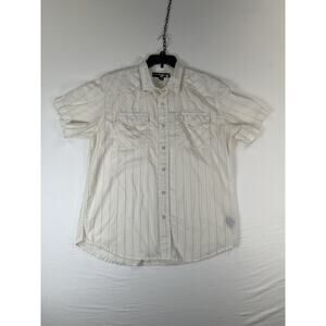 Anchor Blue Shirt Mens XL White Striped Short Sleeve Button Up Pockets Casual